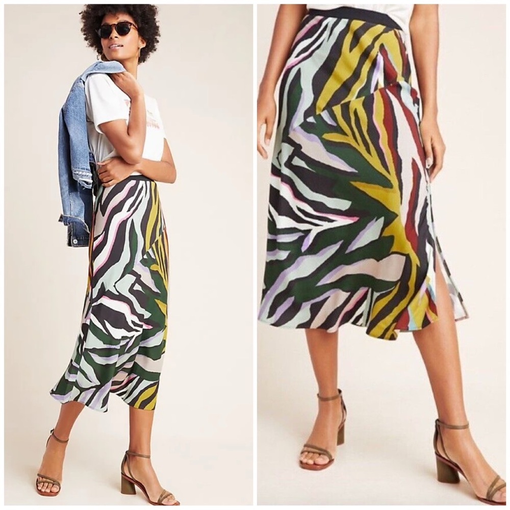 Anthropologie Corey Lynn Calter Multicolor Abstract Zebra Print Midi Skirt